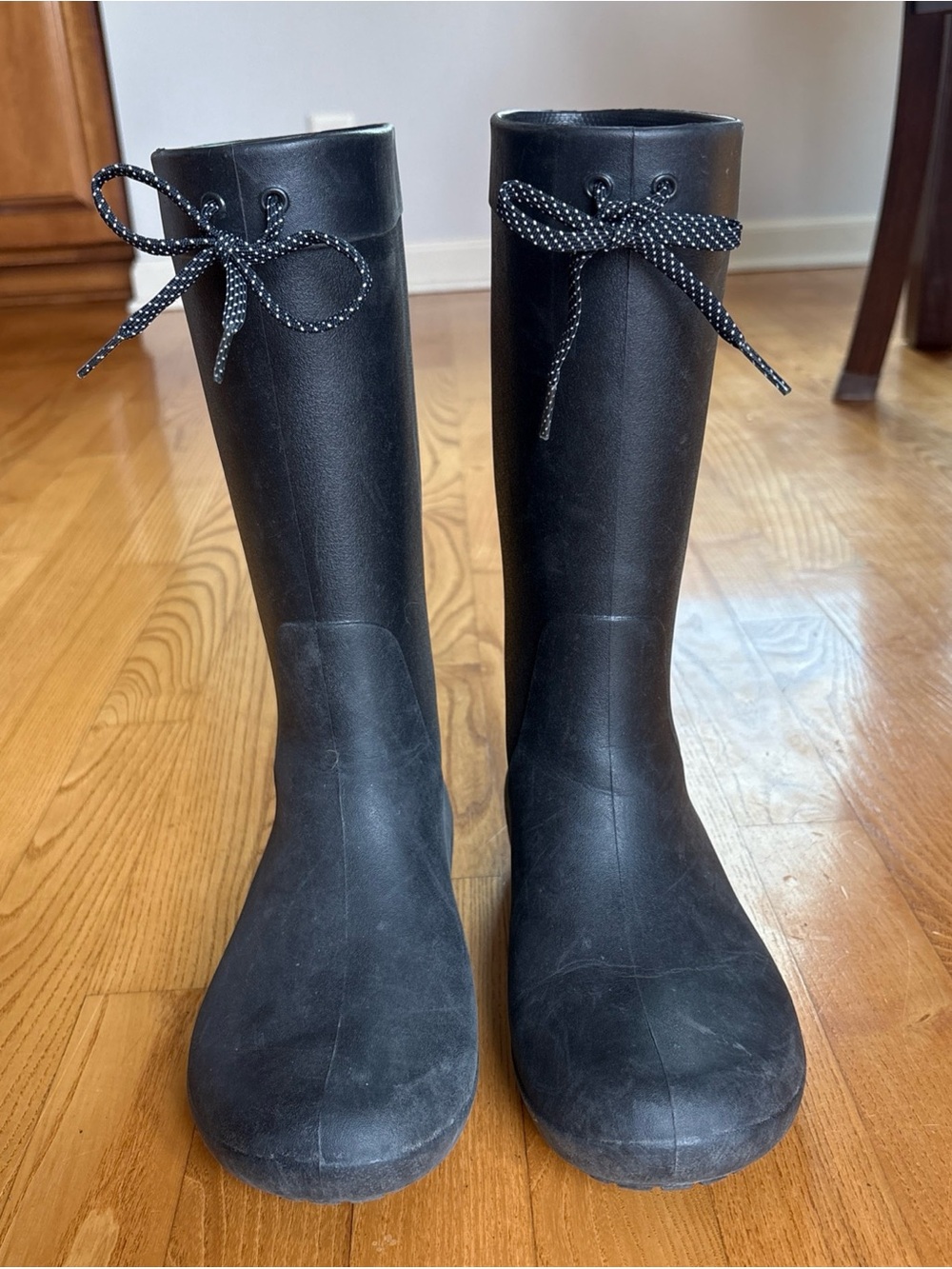 Crocs Women's Freesail Rain Boots Black Polkadot Laces Waterproof Womens Size 7